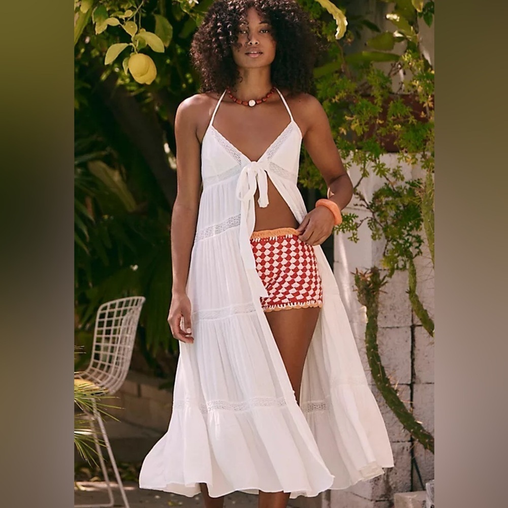 Free People Lorelai Maxi Top White/Ivory Bohemian Halter Top Medium NWT
